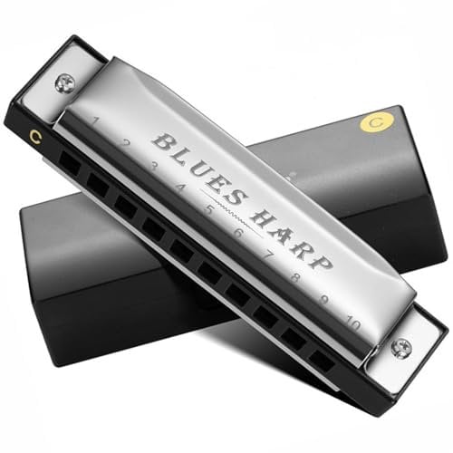 Harmonika Für Schüler Die 10-Loch-Blues-Mundharmonika ist für professionelle Anfänger Erwachsene Freunde und Geschenke geeignet(White)