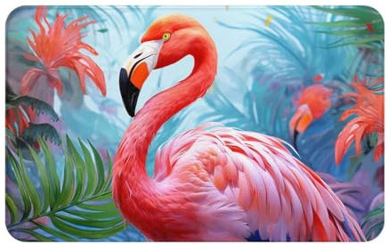 Paillasson d'intérieur peint flamant rose - Tapis de bienvenue antidérapant et lavable - 50,8 x 80 cm - Super absorbant