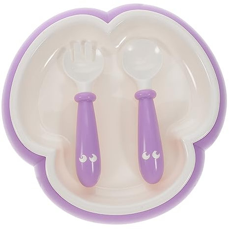 Hohopeti Juego de Cubiertos Apto para Niños con Ventosa Cuenco Cuchara Tenedor Juego para Bebés Y Niños Pequeños Bordes Redondeados Seguros