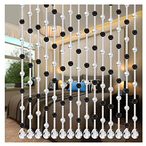 HBALDTEDC Door Curtain Screen Crystal Bead Curtain, 100cm Window Curtain Crystal Glass Beaded String Partition Door Curtain Beads Room Divider Fringe Window Panel Drapes(Black)