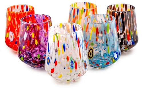 MurArt Bicchieri di Murano Set da 6 bicchieri da 300ml in vetro soffiato a mano in lavorazione artigianale Made in Italy B8 (Misto, Bicchieri Acqua 6pz)