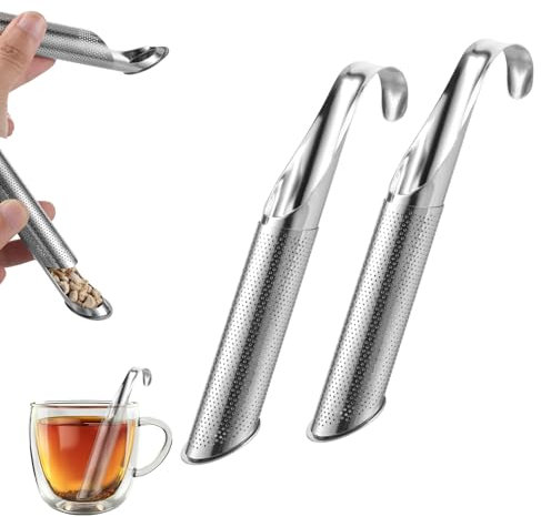 Sibba Stainless Steel Tea Diffuser 2Pcs Tea Filters Strainers for Loose Tea Infuser Stick Pipe Leaf Creative Pipe Portable Tea Infusers Pen with Hanging Hook Handle for Coffee Espresso