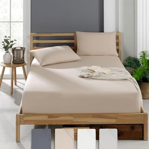 Veluna Home Premium Spannbettlaken 90x200 cm – Beige - 100% Baumwolle Spannbettlaken 150g/m², Oeko-TEX Zertifiziert, Bettlaken Jersey, Spannbetttuch, Matratzenhöhe bis 30 cm