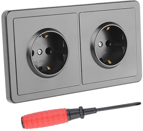 LongZYU Steckdose Unterputz 2fach Rahmen 250V 16A Schutzkontakt-Steckdose 2-Fach Wandsteckdose Schwarz Doppelsteckdose mit Erhöhtem Berührungsschutz für Schlafzimmer Küche Wohnzimmer Büro, 155 mm