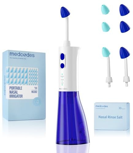 medcodes Neti Pot de rinçage des sinus, système d'irrigation nasale sans fil, machine de nettoyage de bouteille de rinçage nasal, décongestionnant électrique des sinus (Large B)