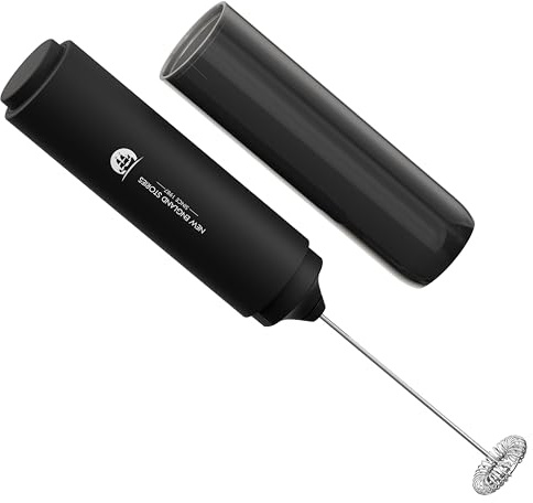 Travel Milk Frother with Cover (Batteries Included) - Handheld Electric Foam Maker with Stainless Steel Whisks, Portable Drink Mixer for Coffee, Latte, Matcha, Hot Chocolate