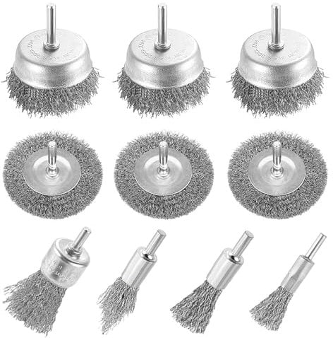 MIVITOOM 10-Piece Drill Brush Set - Metal Wire Wheel & Cup Brush Kit with 1/4 Inch Shank, Wire Brushes Drill Attachment for Rust Removal, Stripping & Abrasive Cleaning