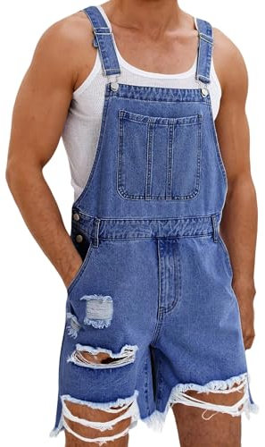 Felcia Denim Overalls for Men Jean Shorts Adjustable Straps Jumpsuit Loose Fit Work Bibs Coveralls with Pockets 2025 (A-Blue, M)