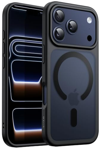 JETech Matte Magnetische Hülle für iPhone 17 Pro Max, Schwarz | Kompatibel mit MagSafe, Matte Transluzent Rückseite, Dünn Stoßschutz