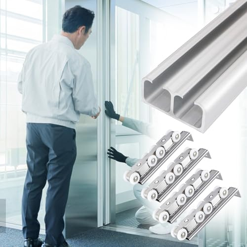 Rail Porte Coulissante Kit De Quincaillerie pour Porte Coulissante Double, Rail De Remplacement pour Portes De Placard Dissimulées, Rail en Aluminium Argenté, sans Porte(L 300cm/9.8ft)