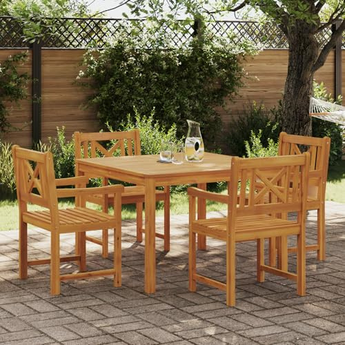 IBUQDDV 5-TLG. Garten-Essgruppe aus Massivholz Akazie mit 4 Stühlen, Rechteckiger Esstisch für Terrasse und Außenbereich, Wetterfeste Outdoor Möbel, Langlebig und Stilvoll, Einfache