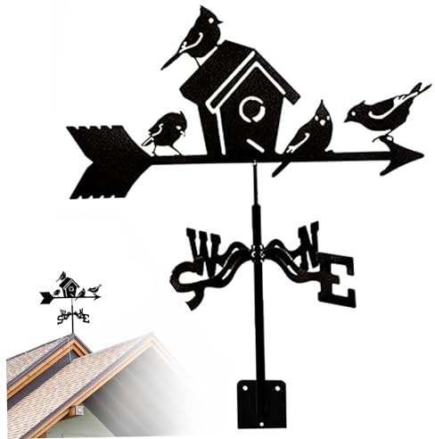 Girouette, girouette en Forme de nichoir à Montage sur Le Toit avec 4 Oiseaux en Fer 13x20 indicateur de Direction du Vent décoratif pour Cour, Jardin, Ferme pour Un Usage Quotidien