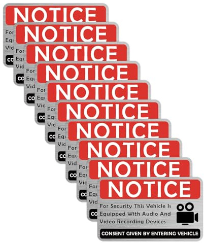 10PCS Car Camera Audio Video Recording Window Vinyl Stickers Video Surveillance Sign in Car Camera Recording Sticker for Van Truck Taxi Maxi Cab Bus Coach Drivers Security Sign Self-Adhesive