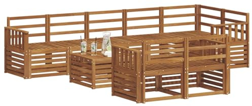 vidaXL Sofagarnituren 9 pcs Natur Massivholz Akazie, Moderne Garten-Sofa-Garnitur, Robustes Outdoor-Sofa, braunes Akazienholz, stylische Sitzgruppe für deinen Garten