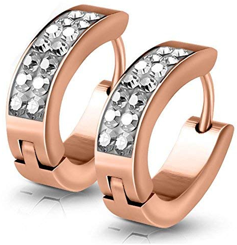 Kristall-Creolen von Bungsa | Hochwertige Edelstahl-Creolen für den perfekten Auftritt | Rosegold - Kristallklar