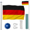 tectake® Asta Alluminio 625 cm con Bandiera, Corda e Piantone, Set, Regolabile in Altezza, Asta Allungabile, Asta Bandiera Esterno, Asta per Bandiera da Giardino - Germania