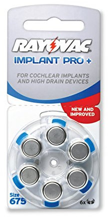 180 x Rayovac Implant Pro + Cochlear implante 675 PR44 – Pilas para audífonos Azul (= 30 x 6 Ampolla)