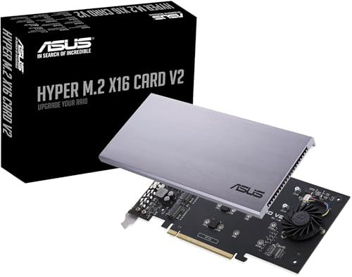 ASUS Hyper M.2 X16 PCIe 3.0 X4 Erweiterungskarte V2 unterstützt 4 NVMe M.2 (2242/2260/2280/22110) bis zu 128 Gbit/s für Intel VROC und AMD Ryzen Threadripper NVMe Raid