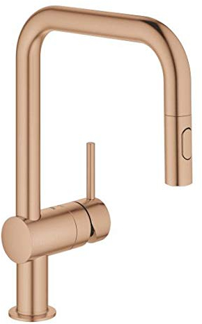 Grohe Miscelatore monocomando per lavello Minta, DN 15, 32322, Bocca a U, doccetta risciacquo Combinato, colorazione: Tramonto Caldo Spazzolato - 32322DL2