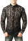 JOGAL Herren Transparent Blumen Spitze Button Down Langarm Hemd, Schwarz Rose, XL