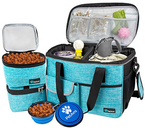 PetAmi Reisetasche für Hunde, Fluggesellschaften, zugelassener Organizer mit Multifunktionstaschen, Futterbehälter-Tasche und faltbarem Napf, perfektes Wochenend-Haustier-Reise-Set für Hunde, Katzen,