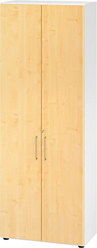bümö Aktenschrank abschließbar, Büroschrank Holz 80cm breit in Weiß/Ahorn - abschließbarer Schrank mit Aktenregal für's Büro & Arbeitszimmer, Büro Möbel Ordnerschrank mit Schloss