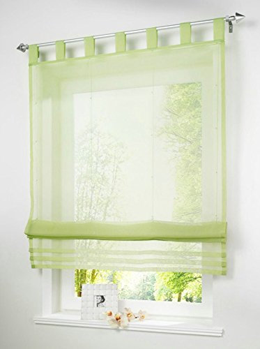 Yaland Voile Raffrollo mit Faltenblende Unifarbiges Küchen Transparentes Raffrollo mit Schlaufen Wohnzimmer Gardinenschals (BxH 100x155cm, grün) 1 Stück