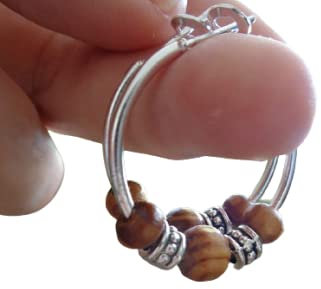 ❁ 3 CM WURZELHOLZ CREOLEN NATUR HOLZ ❁ runde Ohrringe in sand und silber