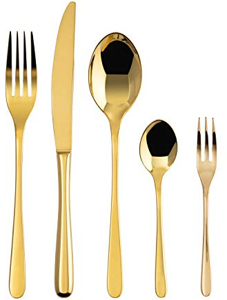 Sambonet - Taste Set de couverts de table pour 12 personnes, 60 pièces en acier inoxydable, finition PVD, passent au lave-vaisselle, doré