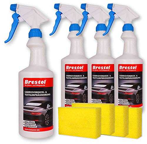 Brestol - Impregnante per cappottini e tessuti, 4 x 750 ml + spugna per lucidatura, impregnante universale per tessuti, impregnazione per tappezzeria