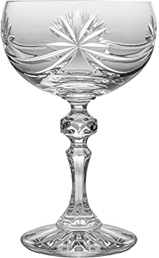 Barski Champagne Glasses - Flute - Saucer - Belle Coupe - Set of 6 Glasses - Hand Cut Crystal - Beautifully Designed - Each Glass is 6 oz Made in Europe