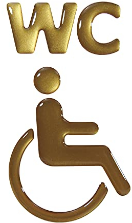 BIKE-label Gold 3D Toiletten Klo Aufkleber Türschild WC Rollstuhl Piktogramm 57 x 97 mm 900097