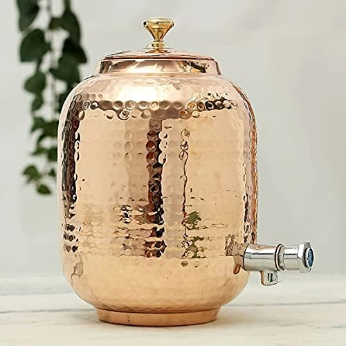 Will and Weaves Pure Hammered Copper Water Dispenser with Tap Matka Water Jug Copper Pot Copper Pitcher with Tap 3 Litre