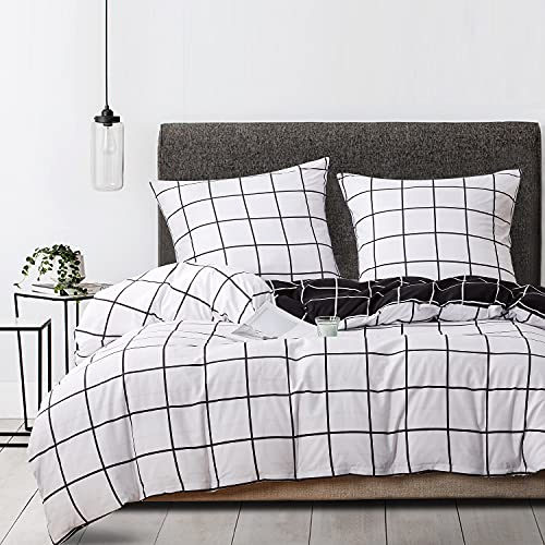 Luofanfei Bettwäsche 135x200 cm Weiß Schwarz Kariert Wendebettwäsche Set Modern Karo Bettbezug Microfaser Deckenbezug mit Reißverschluss und 1 Kissenbezug 80x80cm
