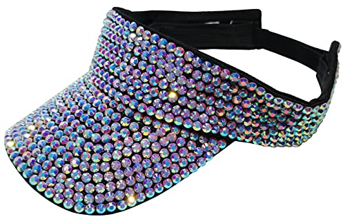 ASUITOFK Sonnenblende mit Strasssteinen, verstellbar, für Damen und Herren, Outdoor-Hut, Schwarz-weißer Strass, Einheitsgröße