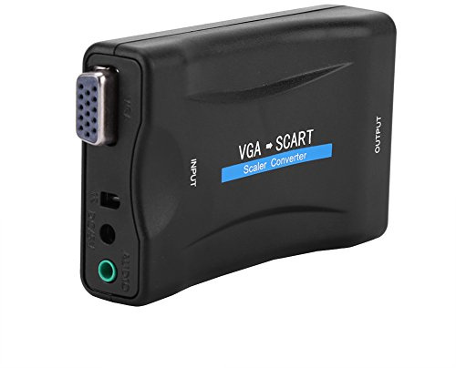 VGA to Scart Converter, VGA to SCART Video Audio Adapter with VGA Cable, Remote Control, for NTSC, PAL, SECAM Standard TV Formats Input