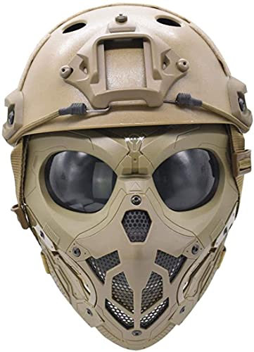 PJ Tactique Fast Casque avec Masque de Crâne Intégral Réglable Adapté au Paintball Airsoft, Halloween, Jeux de Rôle, Fêtes Costumées