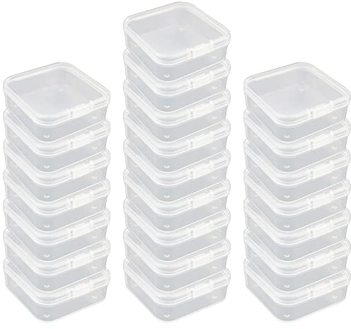LJY 23 Stück Quadratische Mini-Aufbewahrungsbehälter aus transparentem Kunststoff mit Deckel für kleine Gegenstände und andere Bastelprojekte (7,4 x 7,4 x 2,5 cm, transparent)