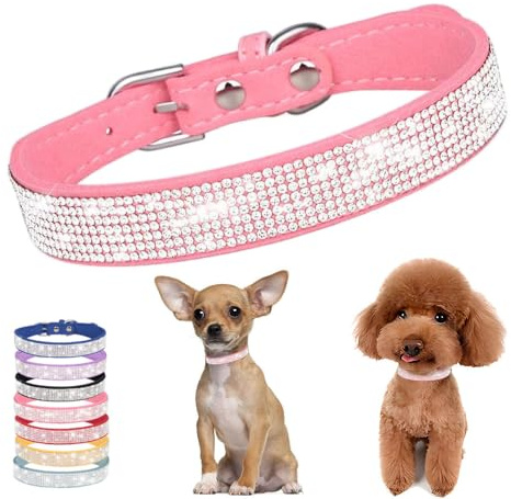 Hundehalsband, schillernd, funkelnd, Kristall, Strass, verstellbar, für Welpen, Katzen, Haustier-Halsbänder, Rosa, Größe XXS