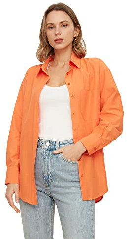 Trendyol Collar Woven Shirt Women Basics Tessuto con Collo a Camicia Basic Oversize, Orange, 42 da Donna