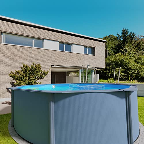 Stahlwandpool Set (5-teilig) hoch rund Classic 360 x 120 cm, Stahl 0,45mm anthrazit Folie 0,3mm blau