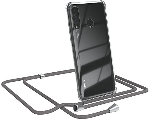 EAZY CASE Handykette kompatibel mit Huawei P30 Lite / P30 Lite New Edition Handyhülle mit Umhängeband, Handykordel mit Schutzhülle, Silikonhülle, Hülle, Stylische Kette für Smartphone, Anthrazit