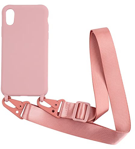 Handykette kompatibel mit iPhone XR Hülle,Handyhülle Verstellbarer Necklace Silikonhülle Halsband Lanyard Schutzhülle Stoßfest TPU Bumper-Rosa Gold
