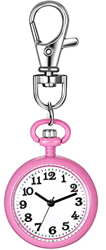 JewelryWe Karabineruhr Taschenuhr mit Karabiner Schlüsselanhänger FOB Clip-on Quarzuhr Analog Uhr für Ärzte Krankenschwestern Sanitäter Köche Sport Unisex Rosa