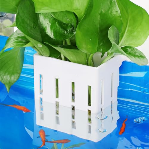 Borlech Aquarium Pflanzenhalter für Aquarium Aquaponic Pflanzenkultur Hängender Halterung und Aquascape Dekorationen Pflanztopf Zubehör (Weiß)