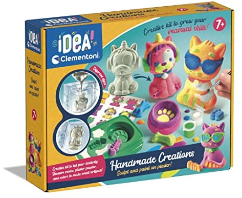 Clementoni - Handgemachte Kreationen – Kreativitäts- und Fantasie-Spiel – Formen Tiere und Gips – Skulptur – Farben – für Kinder ab 7 Jahren, Einheitsgröße