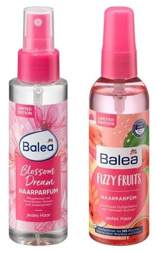 Balea 2er-Set Haarpflege: Haarparfüm BLOSSOM DREAM blumiges Dufterlebnis (100 ml) + Haarparfum FIZZY FRUITS fruchtig mit Duft nach Melone (100 ml) 200 ml