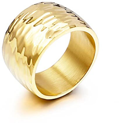 YAHOYA Goldfarbener Titan-Wellenring für Frauen hochglanzpolierter Edelstahl glänzender 10mm breiter Ring