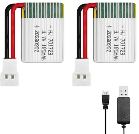 HAWK'S WORK 2 Pcs 3.7V Lipo Battery, 180 mAh Rechargeable Lithium Polymer Battery for RC Plane Helicopter Drone All Models & Toys (XH2.54 Connector)