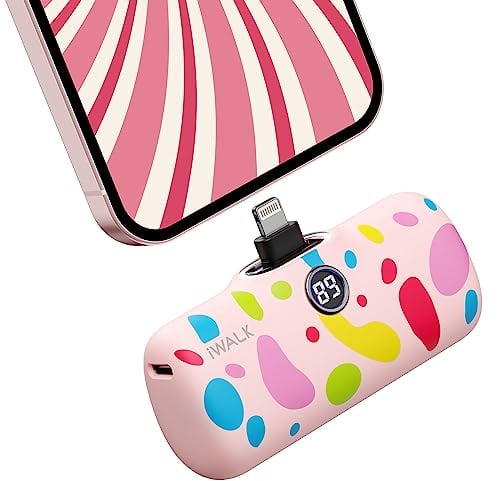 iWALK Pattern Small Portable Charger 4800mAh, Colorful Mini Power Bank PD Fast Charging Cute Battery Pack with LED Display Compatible with iPhone 14/14 Pro Max/13/12/11 Series/X/8/7/6
